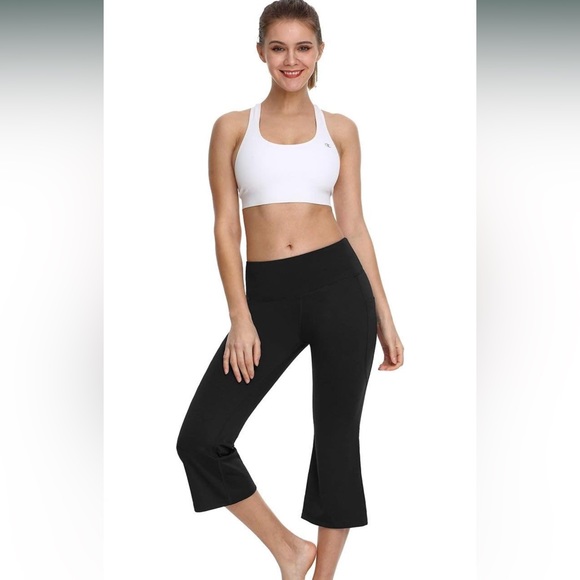 Gray Baleaf Yoga Workout Capris Lounge Flare Pants Casual Bootcut w Side Pockets - Picture 5 of 10